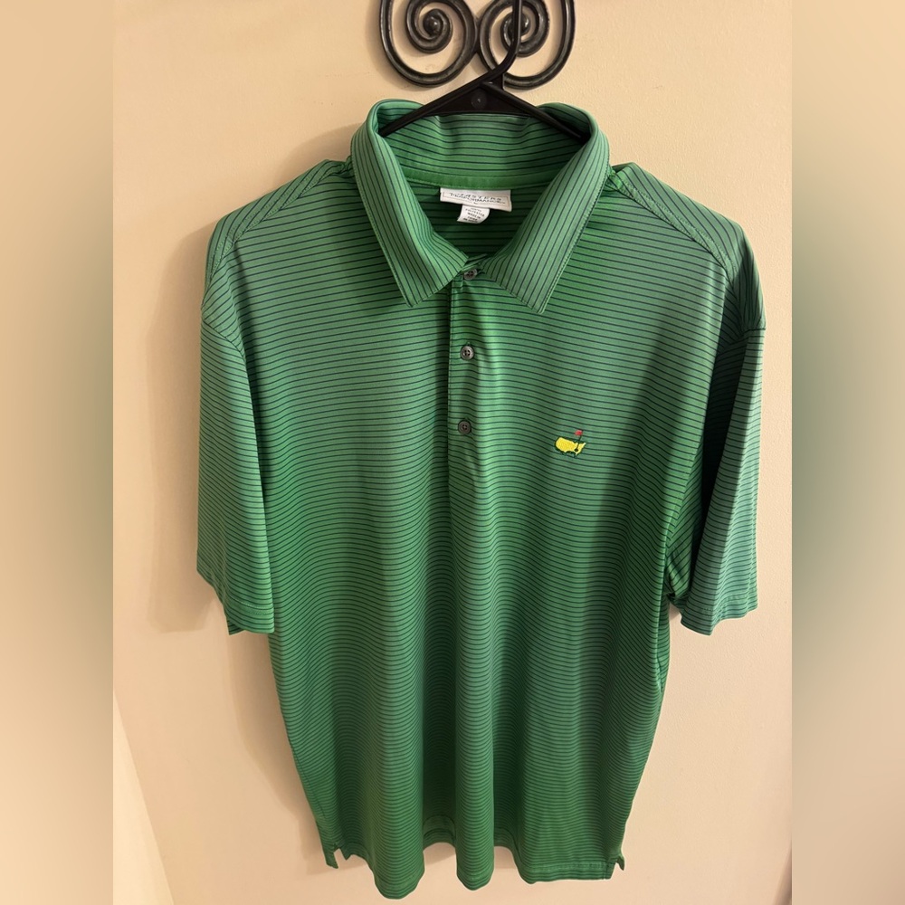 Masters Green and Navy Striped Polo Shirt Sz large